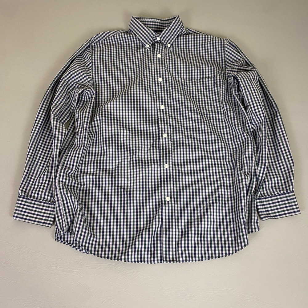 Croft & Barrow Button Down Shirt Men's 17 34/35 Blue‎ Green Classic Fit Gingham